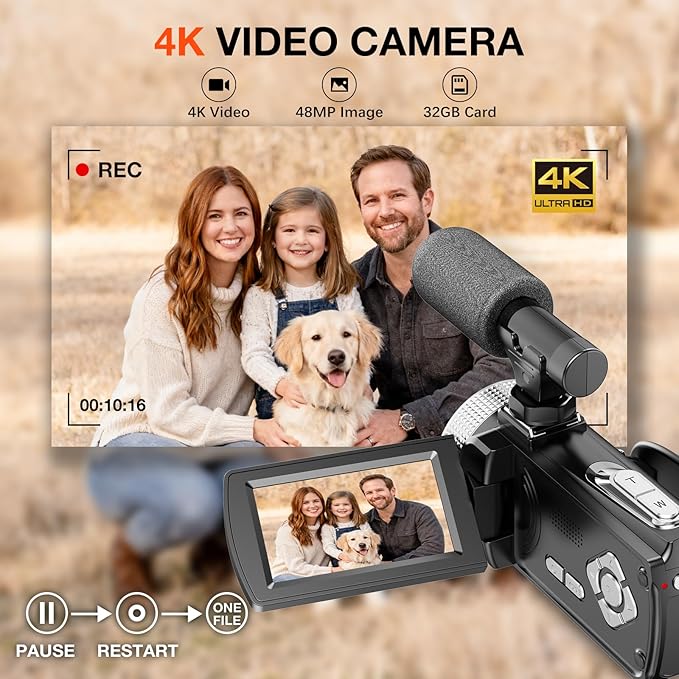 Video Camera 4K Camcorder 48MP